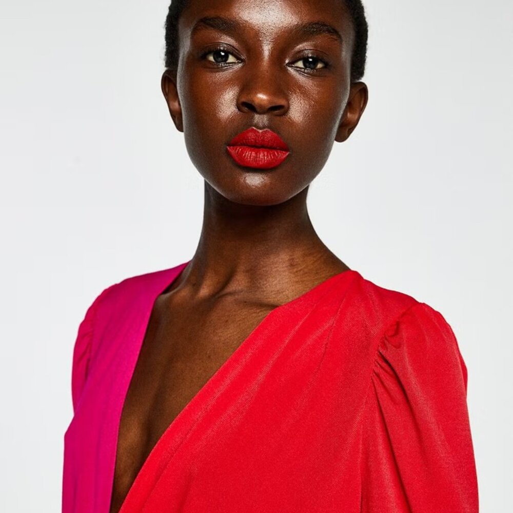 Sfera Collection Two-Tone Fuchsia Pink & Red Midi Dress Size Medium - Picture 4 of 14